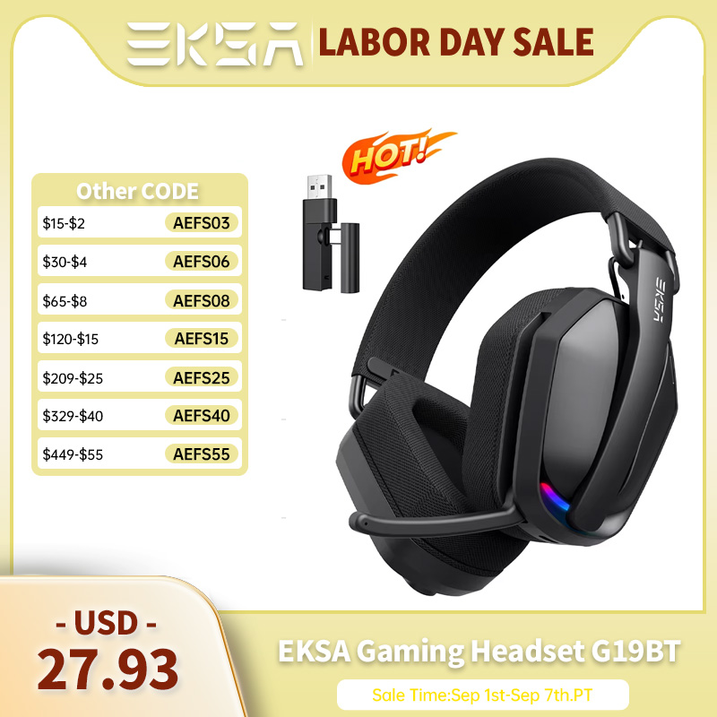 سماعات ألعاب لاسلكية EKSA G19B - مراجعة Gaming Headset Rgb وسعره